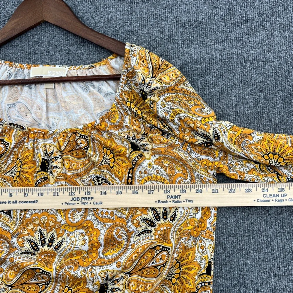 Michael Kors Paisley Blouse Womens Size M Yellow Boho‎ Chic Peasant Cottage